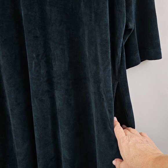 Quacker Factory Velvet Robe 1X Beaded Snowflake Teal Navy Blue Pockets Modest - Picture 6 of 12